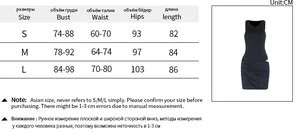 Size chart for sleeveless satin mini dress including bust, waist, hips and length measurements
