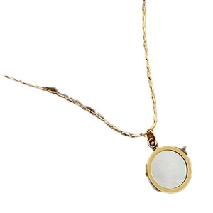 Minimalist 18K gold titanium necklace with circular mother of pearl shell pendant
