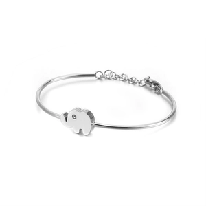 Elegant stainless steel elephant bracelet with sparkling diamond accent on a slim silver band