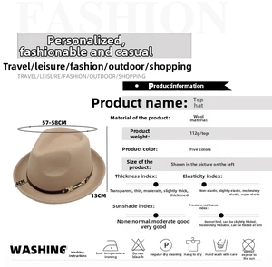 Detailed size chart for the khaki wool fedora with 4cm brim and 13cm height
