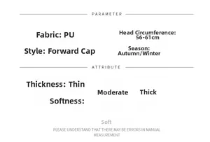 Detailed size chart for the PU leather ivy cap with 56-61cm circumference and specifications