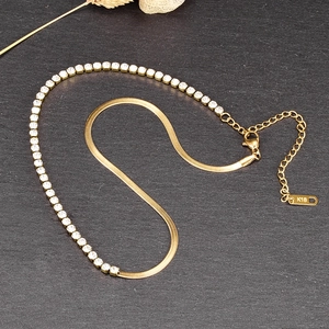 Spliced Schlangenkette Und Tennis-Kette Halskette 18K Vergoldet Edelstahl Zirkonia Choker Für Frauen Ins Stil