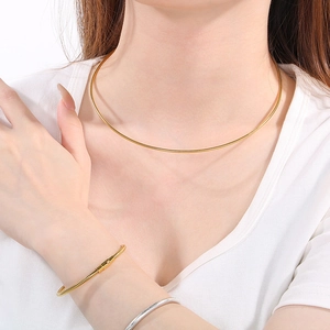 Minimalist 18K gold plated stainless steel snake chain necklace and bracelet set for women