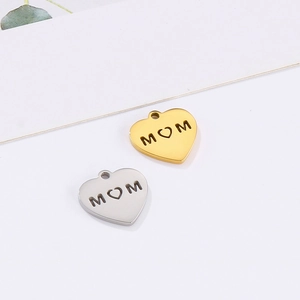 Gold and silver heart-shaped MOM pendants made of stainless steel for DIY jewelry
