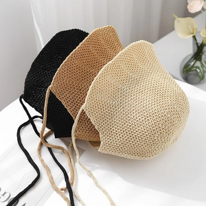 Chapeau de soleil en coton et lin respirant au crochet avec cordon pour femmes