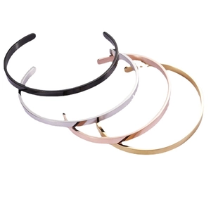 Minimalist C-shaped stainless steel open cuff bracelets in four polished metal finishes