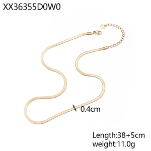 Flat gold snake bone necklace showing 0.4cm width and 38+5cm adjustable length details