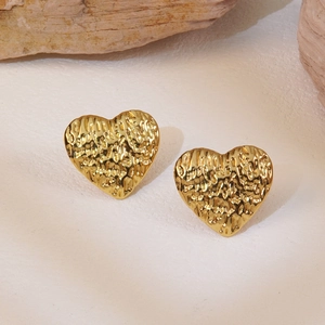 Gehämmerte Herz Ohrstecker Vergoldeter Edelstahl Retro Minimalistisch Französischer Stil Schmuck Für Damen