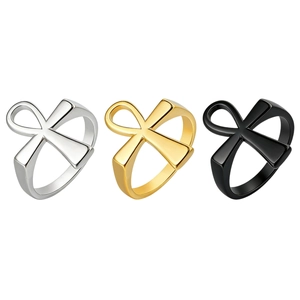 Vintage Egyptian Ankh Cross Ring For Men Women Stainless Steel Gold Silver Black Life Symbol Finger Ring Jewelry