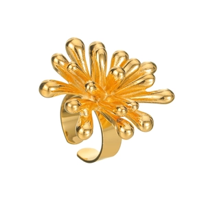 Anello vintage francese in acciaio inossidabile 18K con petali di fiori 3D aperti