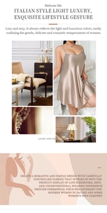 Detail of silk satin champagne slip dress with thin straps and elegant glossy finish