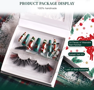 Detailed view of the Christmas Eyelash and Nail Kit featuring handmade red-tipped lashes