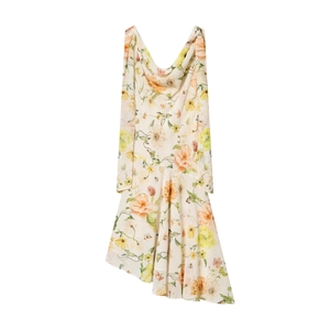 Wasserfallausschnitt Ärmelloses Maxikleid Irregulärer Saum Blumendruck Polyester Elegante Sommer Party Damen