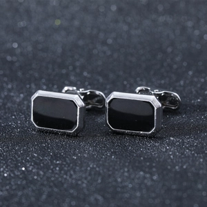 Mens rectangular silver and black gemstone cufflinks for business suits and formal shirts