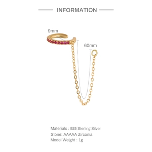 Detail showing 925 sterling silver earring chain with AAAAA pink zirconia stone specs