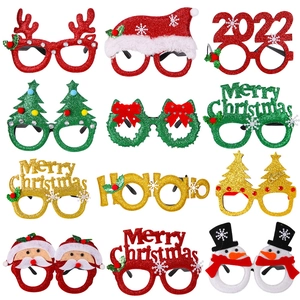 Set of 12 festive Christmas eyewear frames with Santa, reindeer and glitter party props