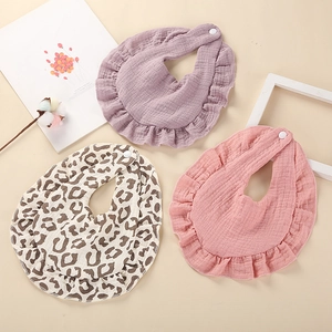 Bavoirs pour Bébé en Mousseline de Coton Avec Volants Double Couche de Gaze Serviette de Salive Imprimé Floral Arc-en-ciel Bavoirs Absorbants