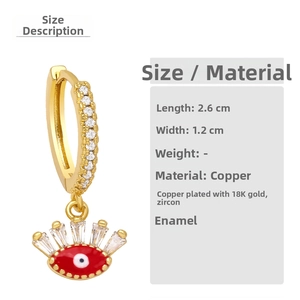 Detailed size guide for gold devil eye earrings with 2.6cm length and enamel zircon specs