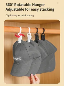 Detail of 360-degree rotating plastic clips for organizing hats and socks in closets