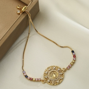 Vergoldetes Armband mit Marienmedaille und bunten Zirkoniasteinen an einer Boxkette