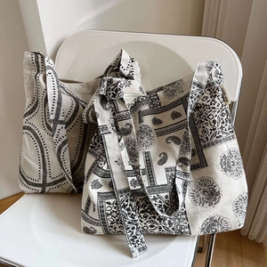 Vintage floral and geometric cotton linen canvas tote bags with adjustable straps