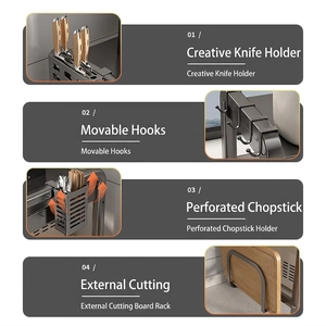 Expandable kitchen microwave rack with modular hooks, knife holder and cutting board stand