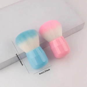 Pink and blue mushroom foundation brushes with 8.5cm height and soft gradient bristles
