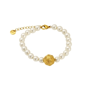Bracelet en perles et acier inoxydable ajustable avec billes dorées et fermoir mousqueton