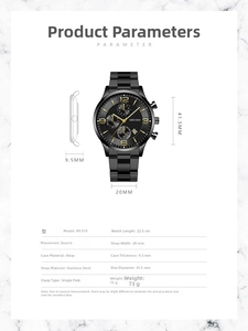 Vista detallada del reloj MREURIO para hombre en negro con dial y dimensiones