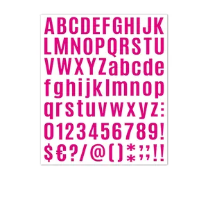 Detail of magenta alphabet stickers with letters and numbers for DIY crafts