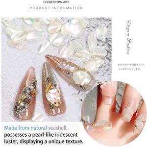 Irregular natural shell flakes for nail art with iridescent pearl luster and thin texture