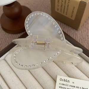 Molla per capelli Y2K in acetato a forma di cuore con strass bianchi traslucidi