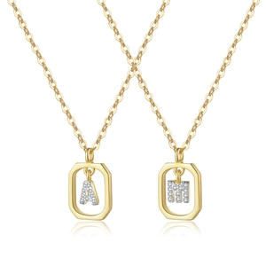S925 sterling silver plated gold necklaces with crystal A and M letter pendants