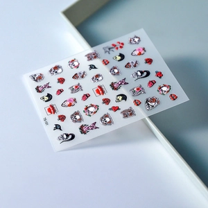 5D-Punk-Nagelaufkleber mit geprägten Gothic-Totenkopf-, Rosen- und Herzmotiven