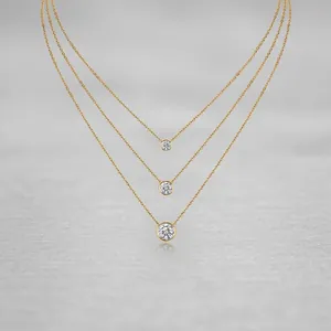Layered Necklace 925 Sterling Silver Round Moissanite Bezel Pendant Elegant Fashion Jewelry For Women