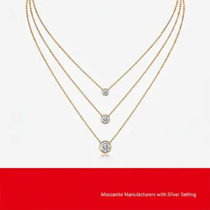 Layered Necklace 925 Sterling Silver Round Moissanite Bezel Pendant Elegant Fashion Jewelry For Women