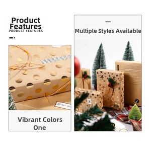 Macro detail of waterproof kraft wrapping paper with gold foil dots and stars for Christmas