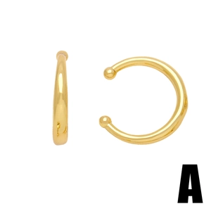 Minimalist gold C-shaped ear cuff with dual polished ball ends shown from two angles