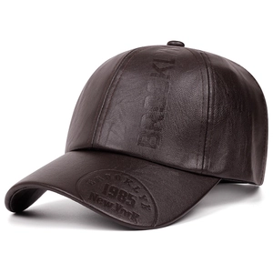 Casquette de baseball en cuir marron foncé pour homme avec gaufrage Brooklyn