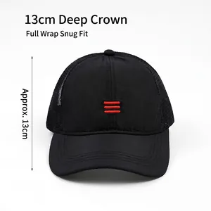 Black breathable mesh baseball cap with 13cm depth and red embroidery detail