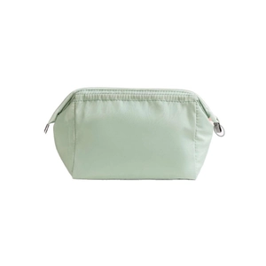 Waterproof pale green nylon makeup bag with zipper closure and side loop handle
