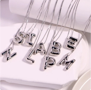 3D Puffy Letter Necklace Initial Pendant Copper Mirror Polish Box Chain Modern Alphabet Jewelry For Women Silver Color