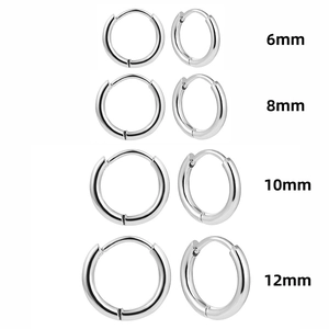 Minimalist silver stainless steel hoop earrings set in 6mm 8mm 10mm 12mm sizes