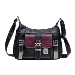 Litchi pattern PU leather saddle bag with multi-pocket design and contrast flap