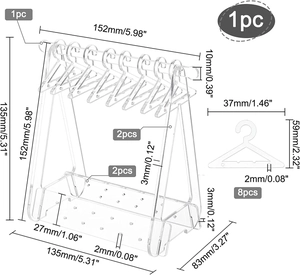 Detailed technical drawing of acrylic jewelry display rack with precise size measurements