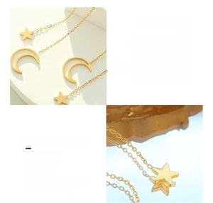 Detail of 18K gold plated surgical titanium steel moon and star pendant necklace