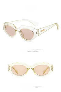 Detailed side and front view of irregular geometric sunglasses with yellow frames