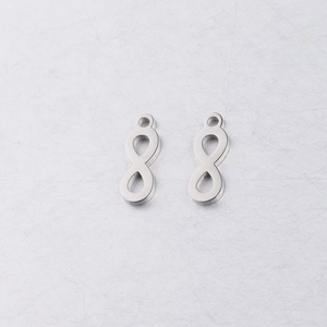 Polished silver infinity symbol charms with top loops for DIY jewelry making and crafts