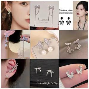 Elegant S925 sterling silver butterfly stud earrings with sparkling crystal accents