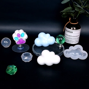 DIY silicone molds set for resin drawer handles featuring clouds, cat paws, and gems